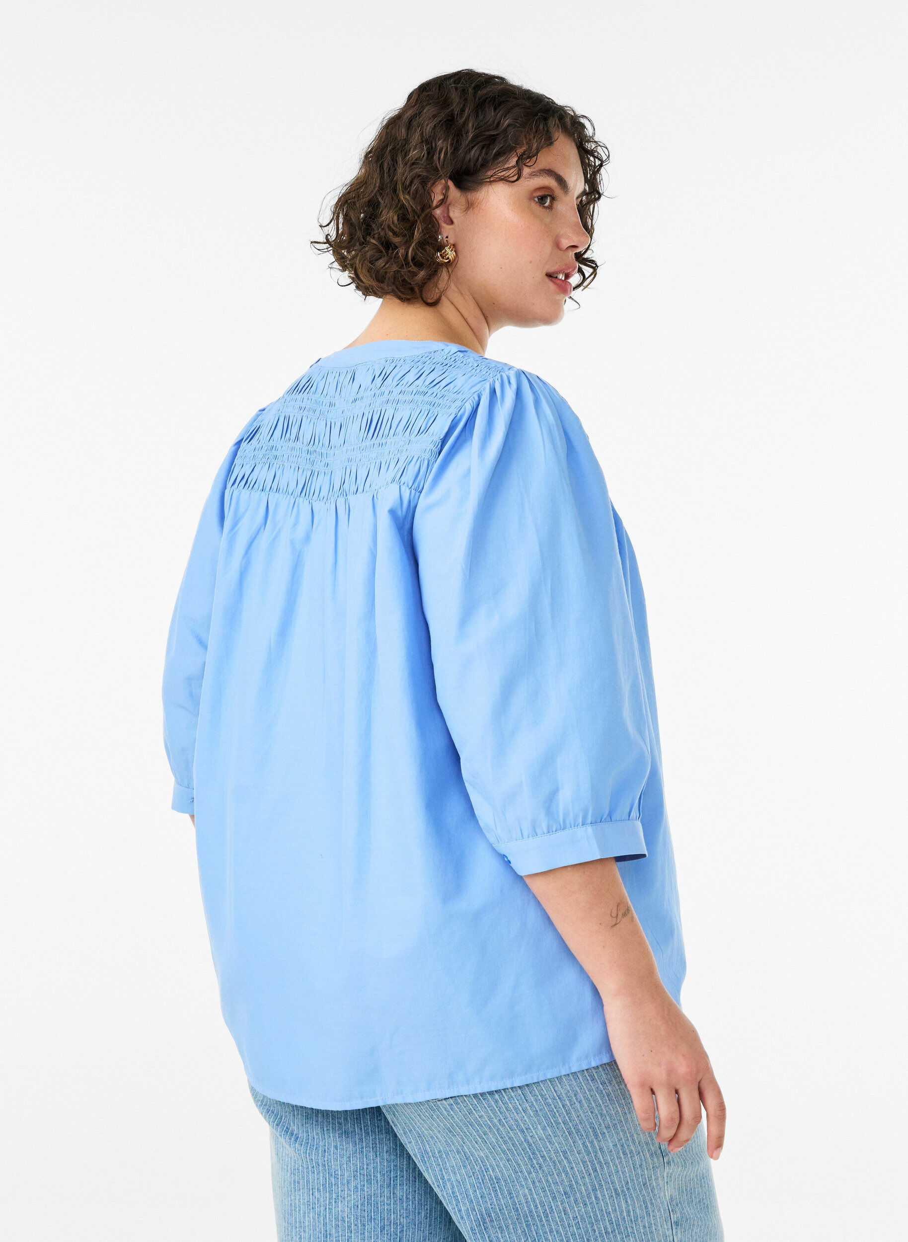 ZizziBlouse met smock en 3/4 mouwen, Blauw, Model image number 2