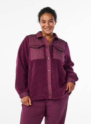 ZizziFleecejack met gewatteerde details, Grape Wine, Model image number 0