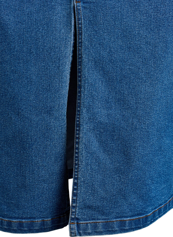 FLASH - Halflange denimrok met een voorsplit, Blauw, Packshot image number 3