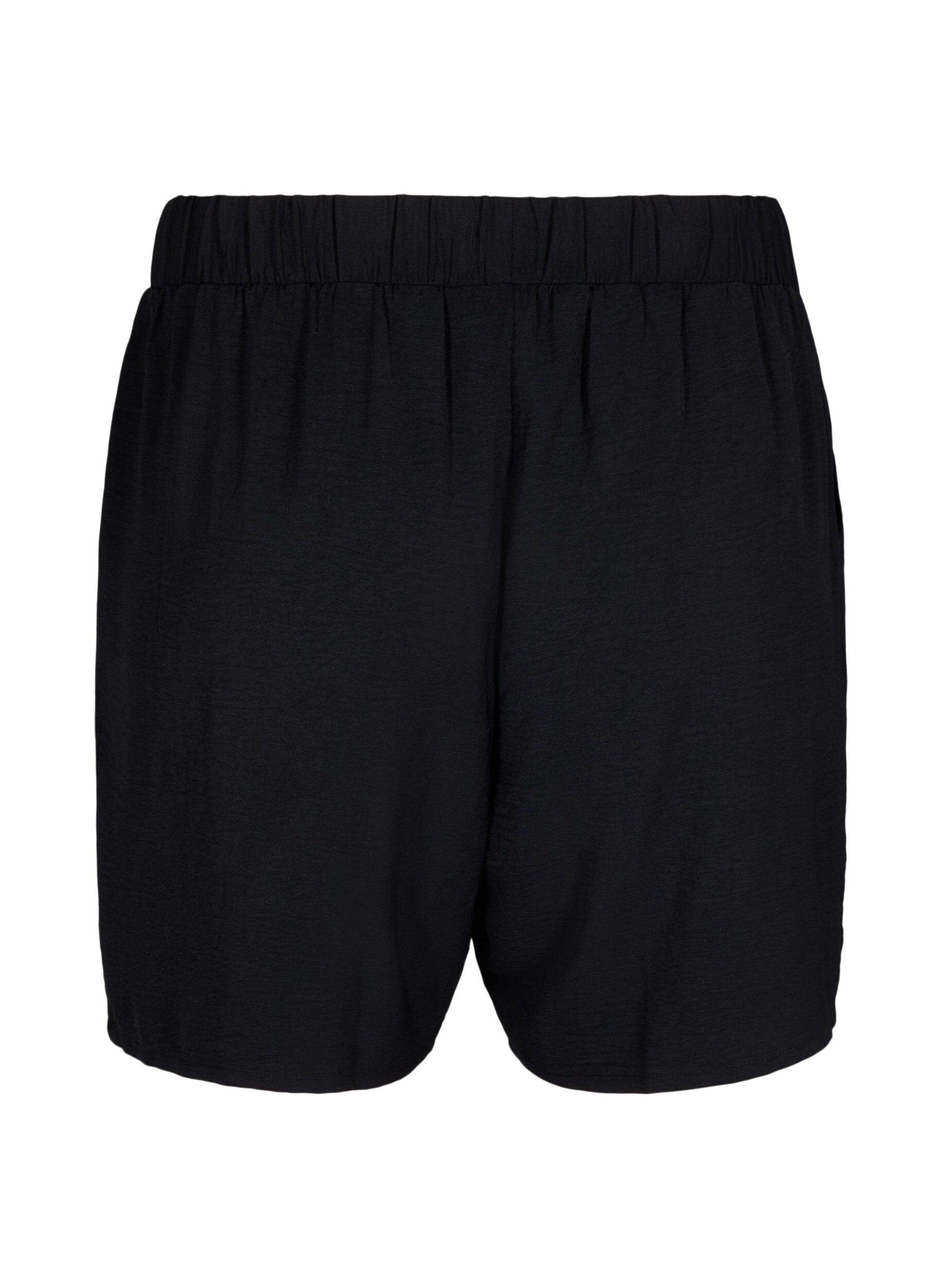 ZizziKorte broek met zakken en elastische tailleband, Zwart, Packshot image number 1