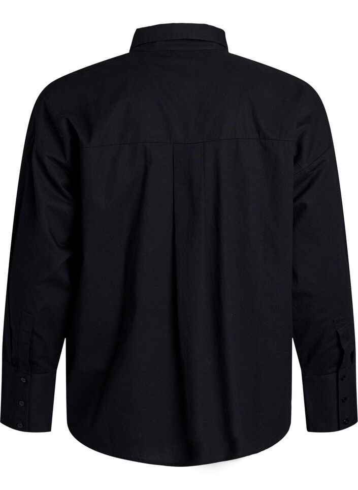 Katoenen shirt met ton-sur-ton bloemenborduursel, Black, Packshot