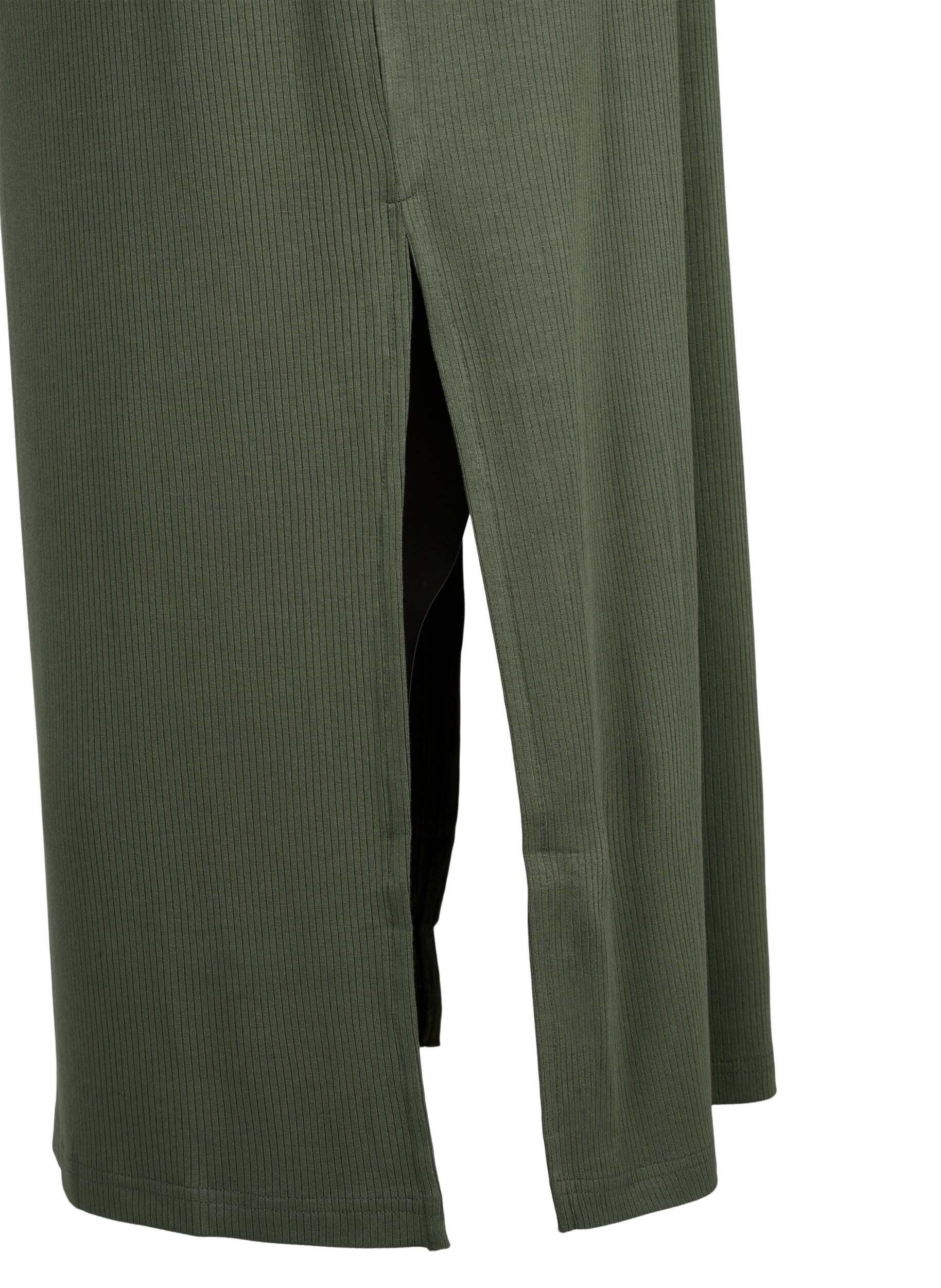 ZizziMouwloze, geribde jurk van viscose, Groen, Packshot image number 3