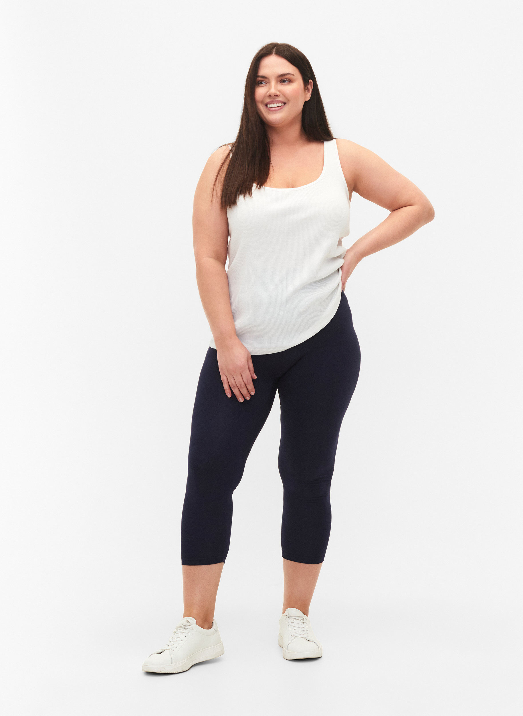 ZizziBasic 3/4 legging in viscose, Blauw, Model image number 1