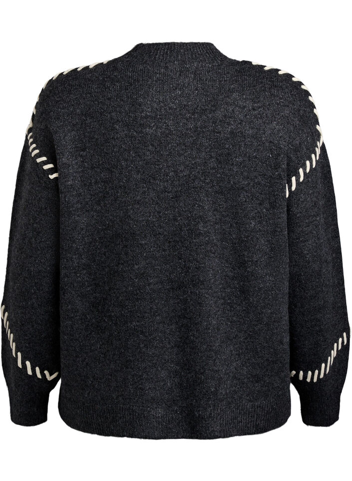 Jumper met decoratieve stiksels, Grijs, Packshot image number 1