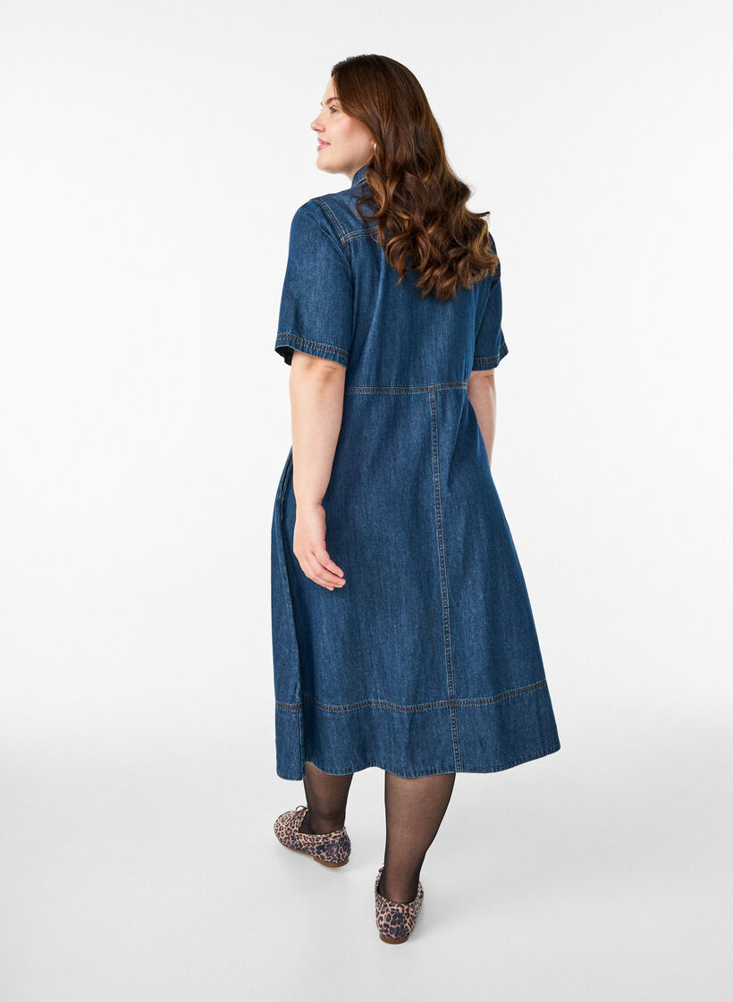 Overhemdjurk van denim met korte mouwen, Blauw, Model image number 1