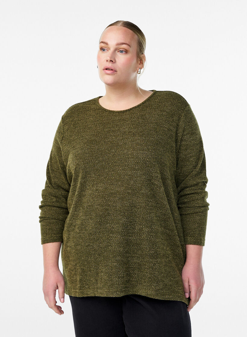 Blouse met lange mouwen en structuur, Groen, Model image number 0