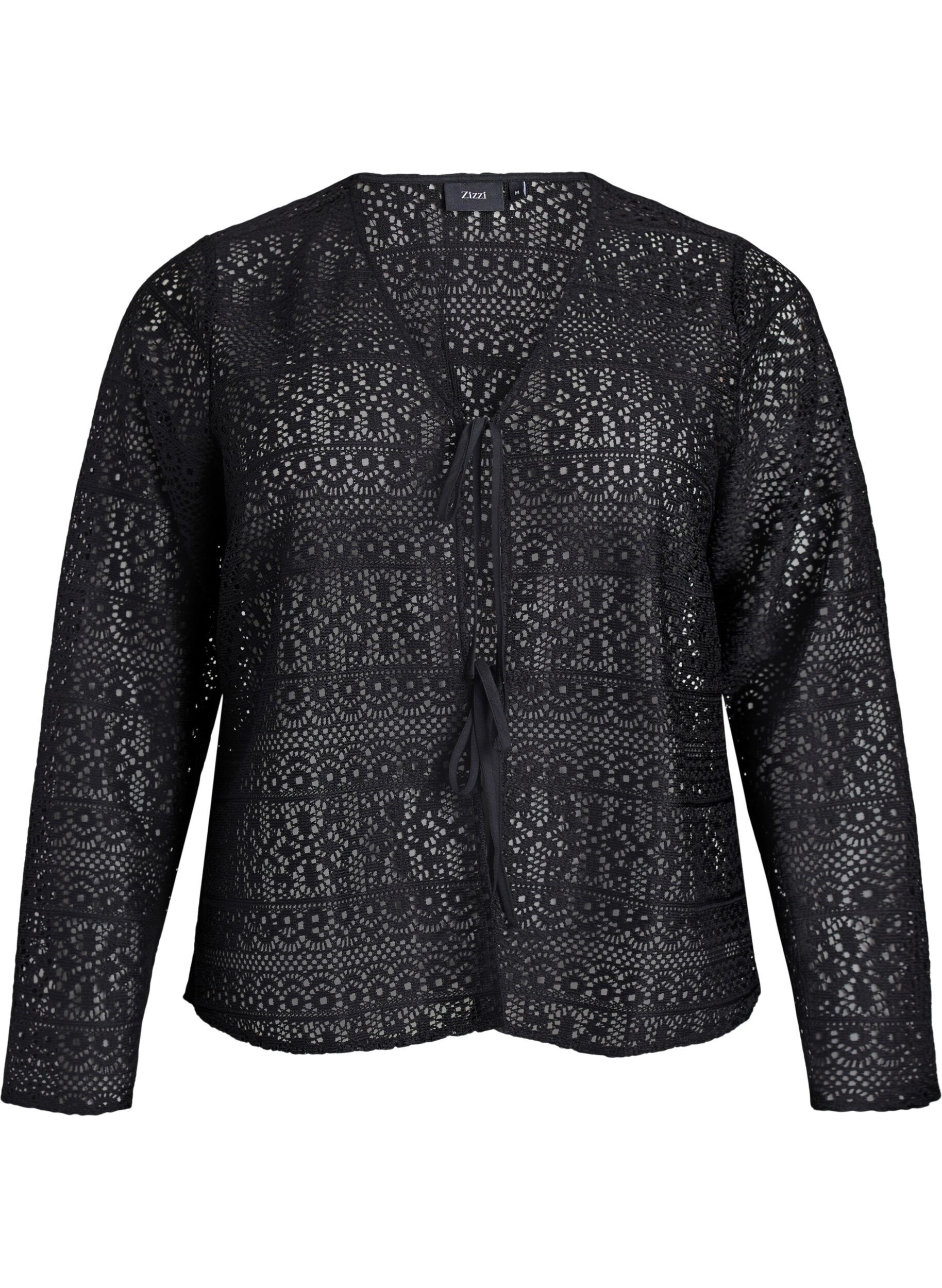 Cardigan avec motif ajour&eacute; et cordons de serrage