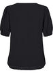 Blouse met korte pofmouwen en gestippelde textuur, Black, Packshot image number 1