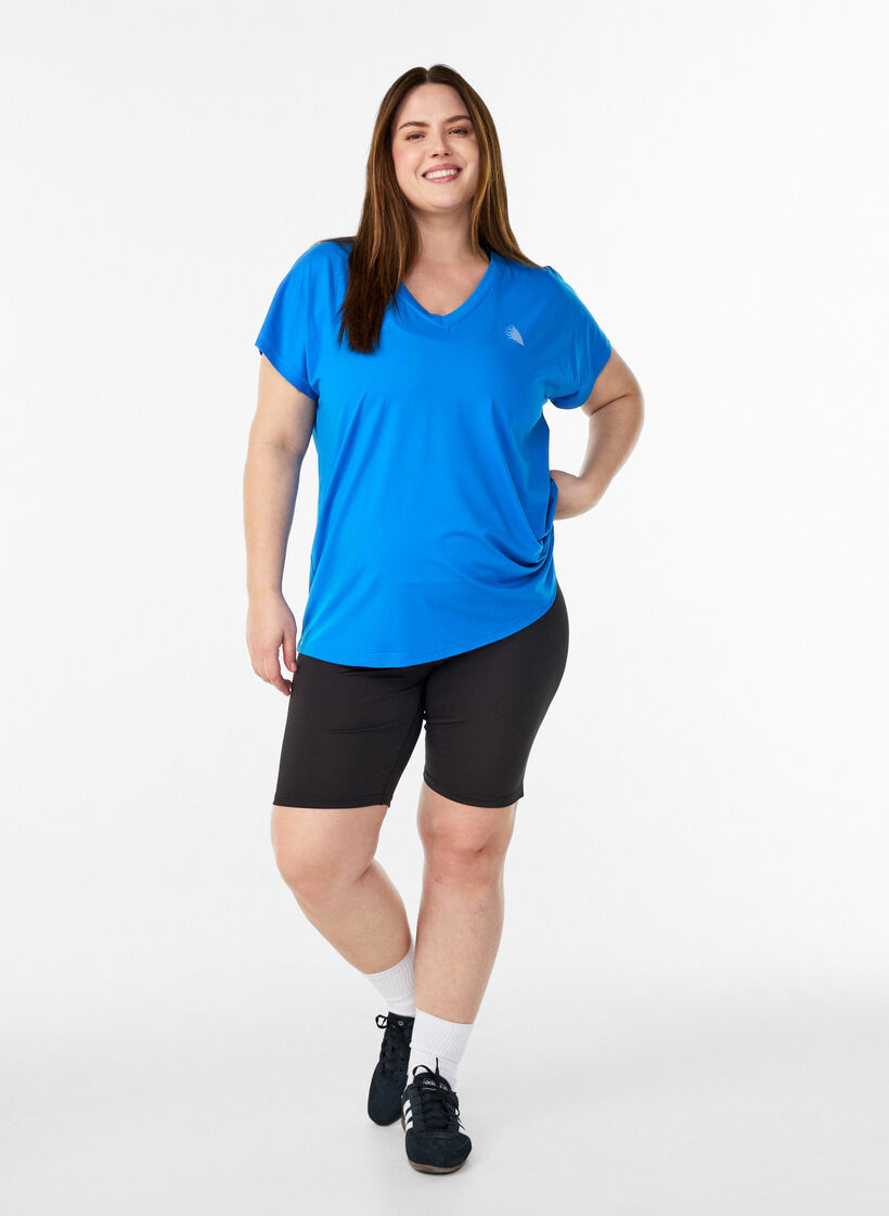Losvallend trainings-T-shirt met V-hals, Blauw, Model image number 1