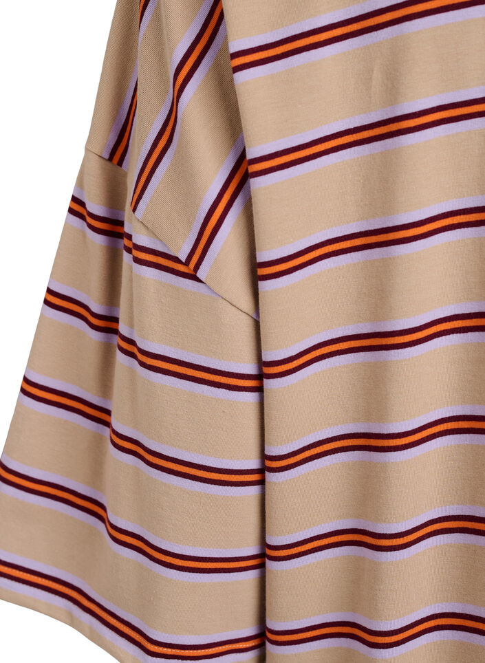 Oversized T-shirt met strepen en 1/2 mouwen, Beige, Packshot image number 3