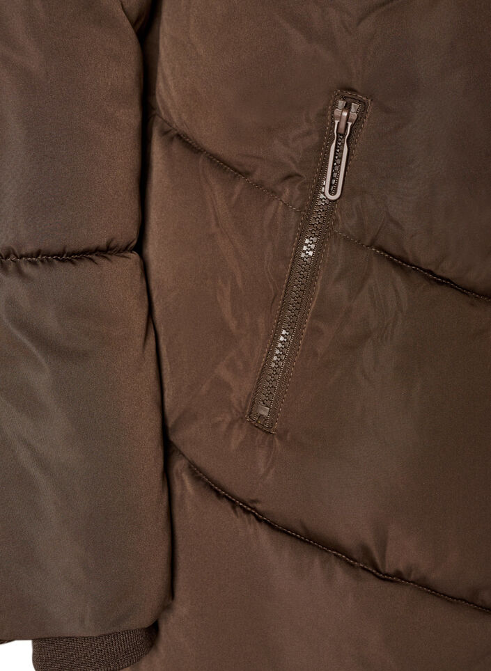 Lange pufferjas met capuchon en zakken, Bruin, Packshot image number 3