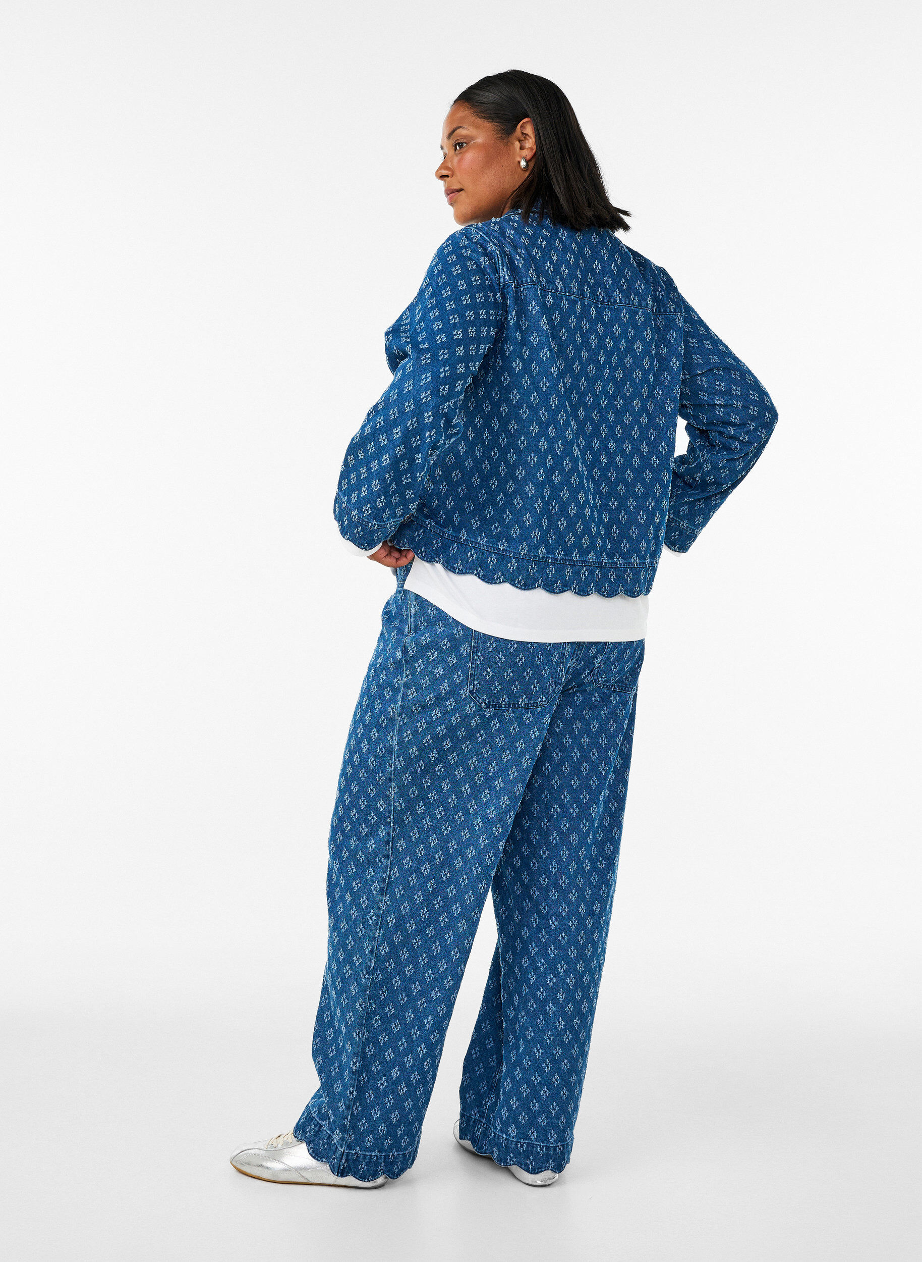 ZizziMyra jeans met wide fit en distressed patroon, Blauw, Model image number 1
