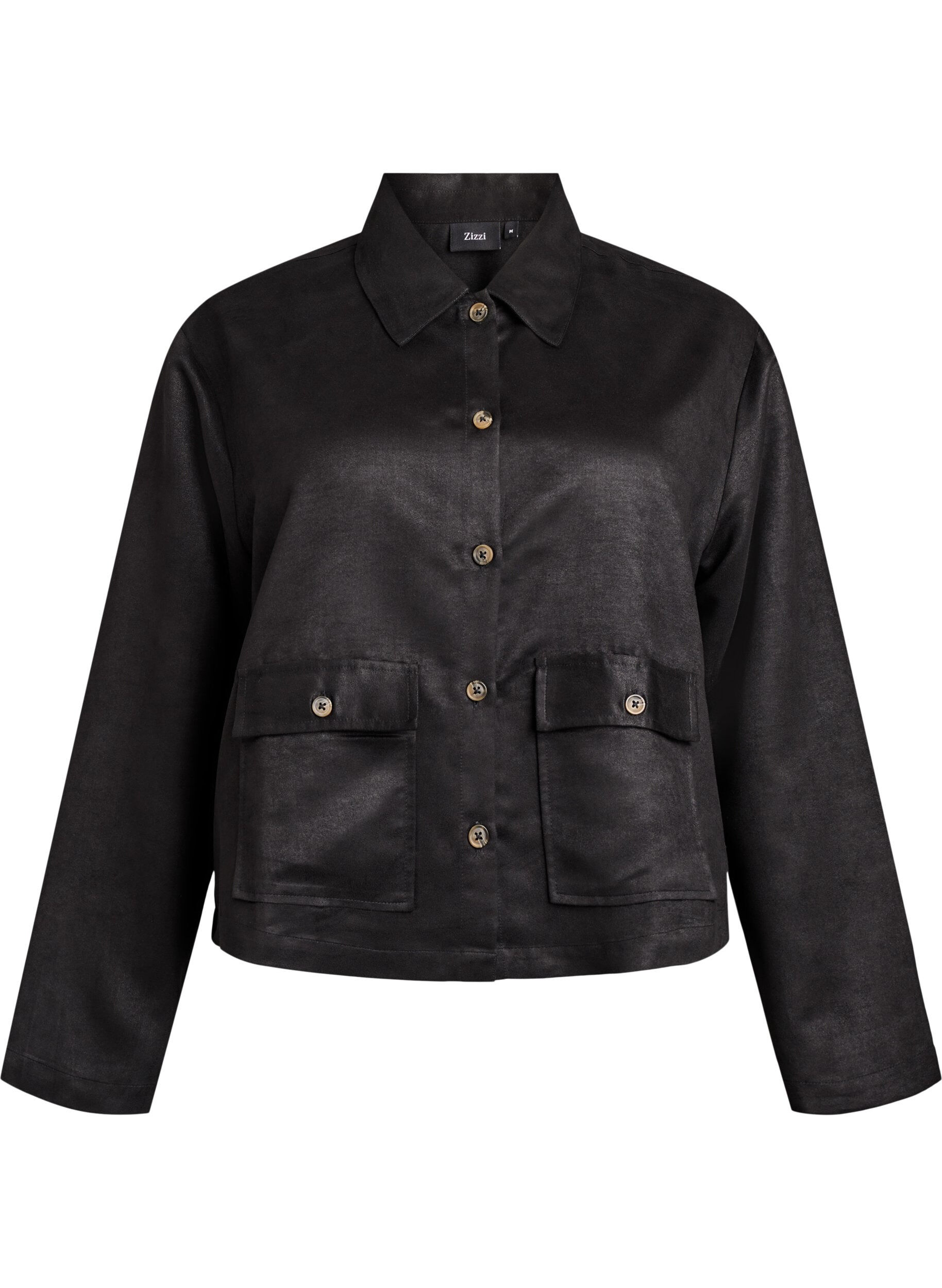 Korte jas van imitatiesu&egrave;de met zakken