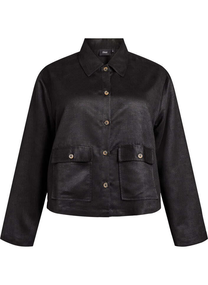 Korte jas van imitatiesuède met zakken, Zwart, Packshot image number 0