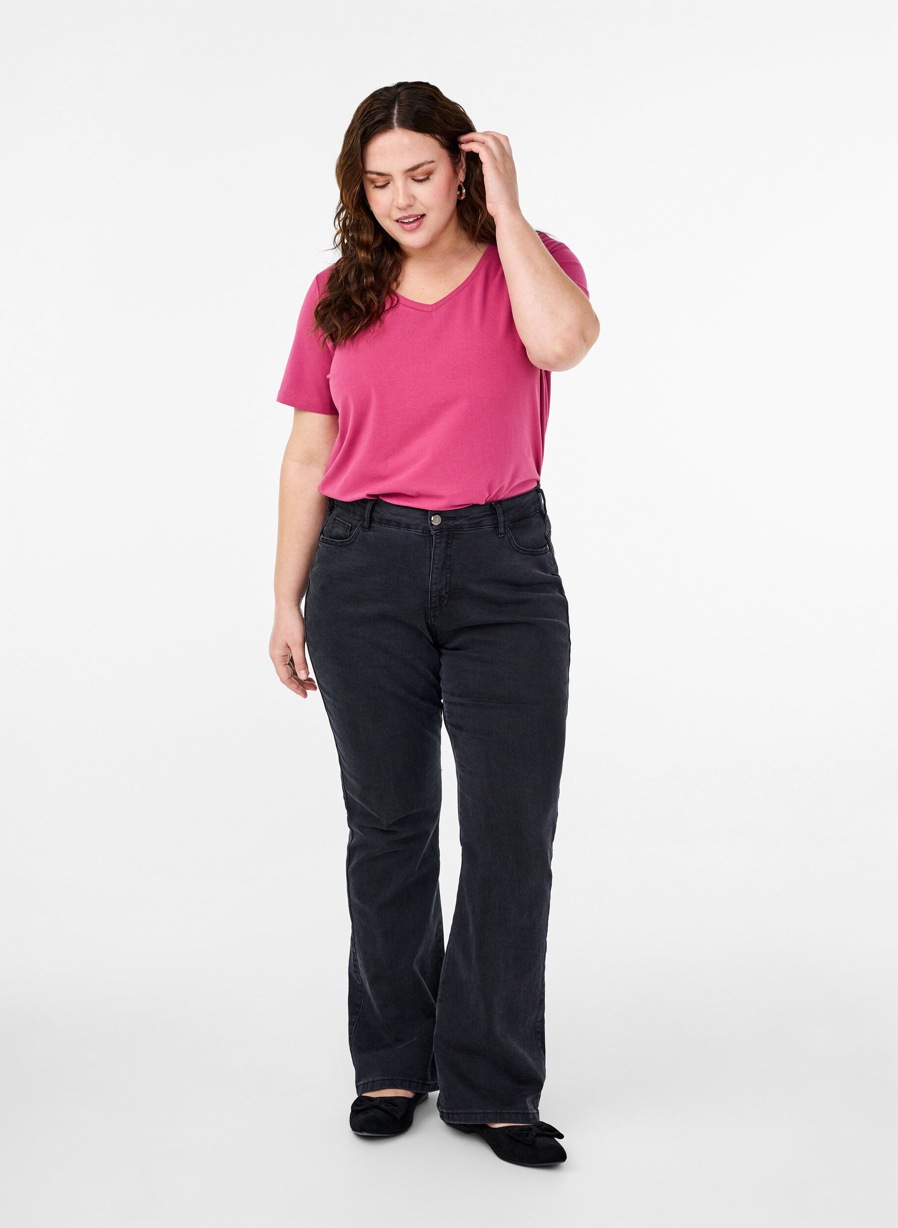 ZizziEffen basic T-shirt van katoen, Rood, Model image number 1